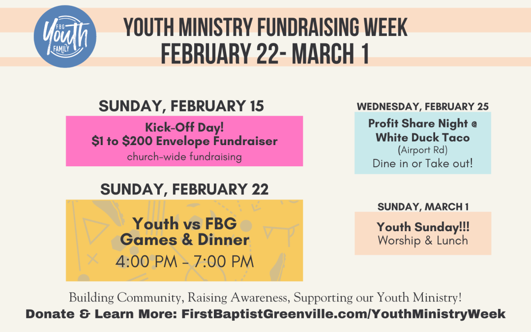 Youth Ministry Fundraising Week Is February 22–March 1